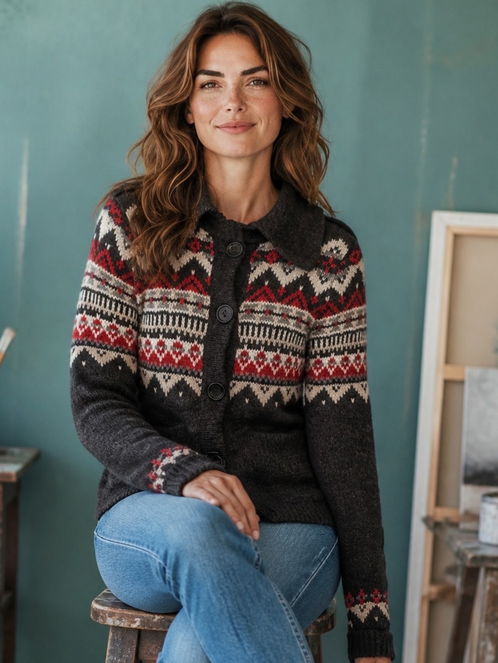 Vintage Eddie Bauer Merino Wool/Cashmere Blend Fair Isle Cardigan Size XS